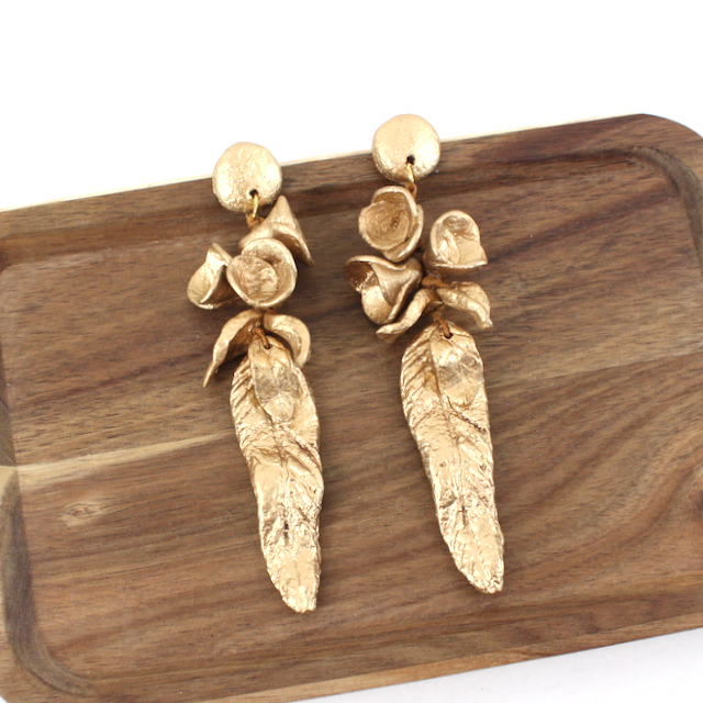 Bold Paper Mâché Long Leaf Dangle Earrings