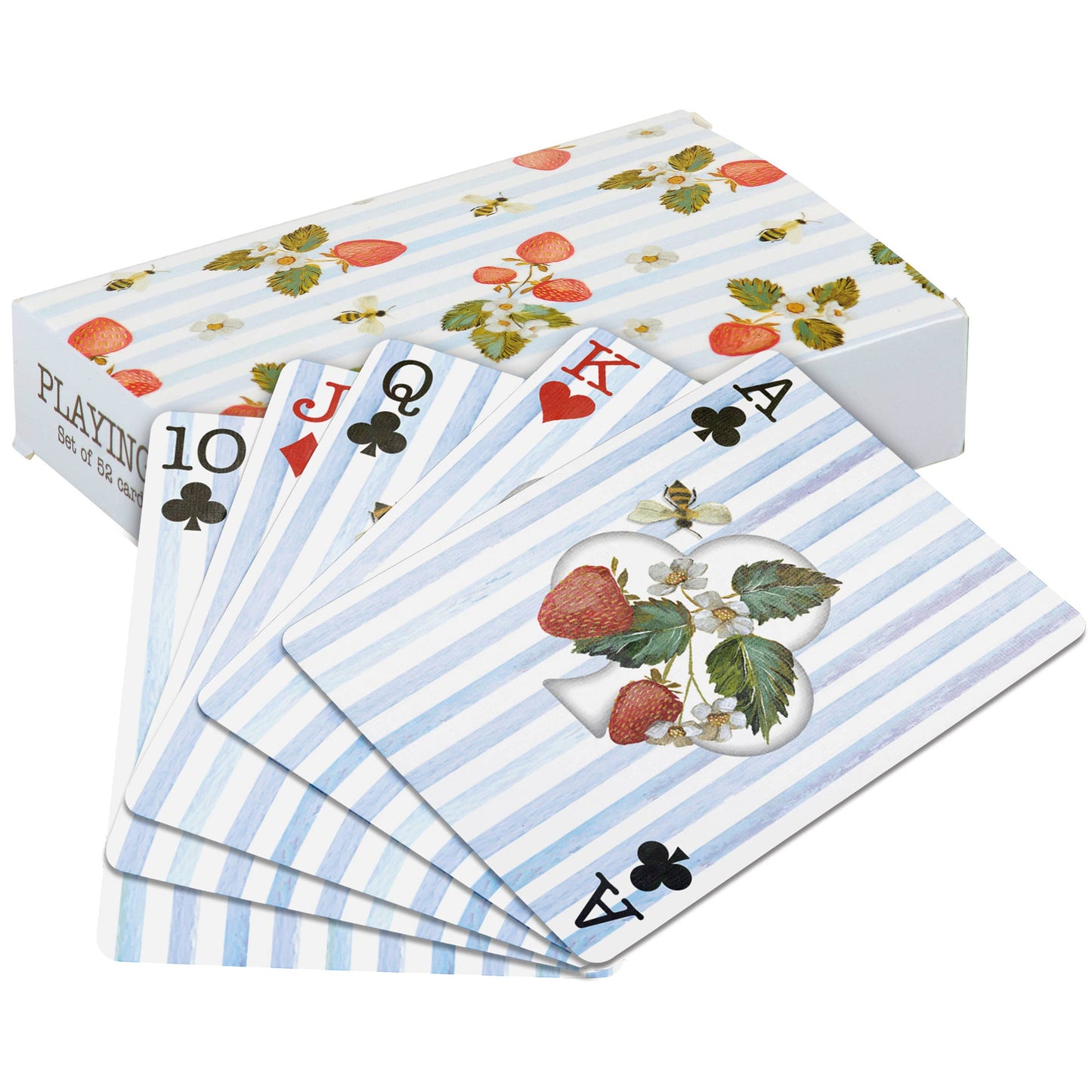 Playing cards with strawberry design on a white background