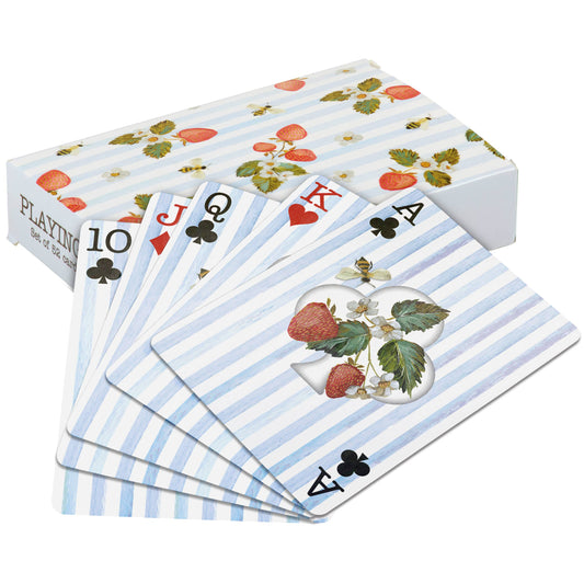 Playing cards with strawberry design on a white background