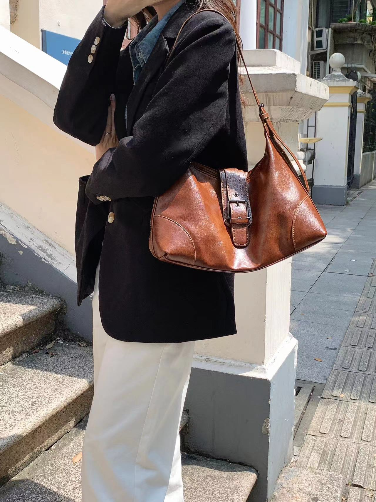 Faux Leather Hobo/Crossbody Bag