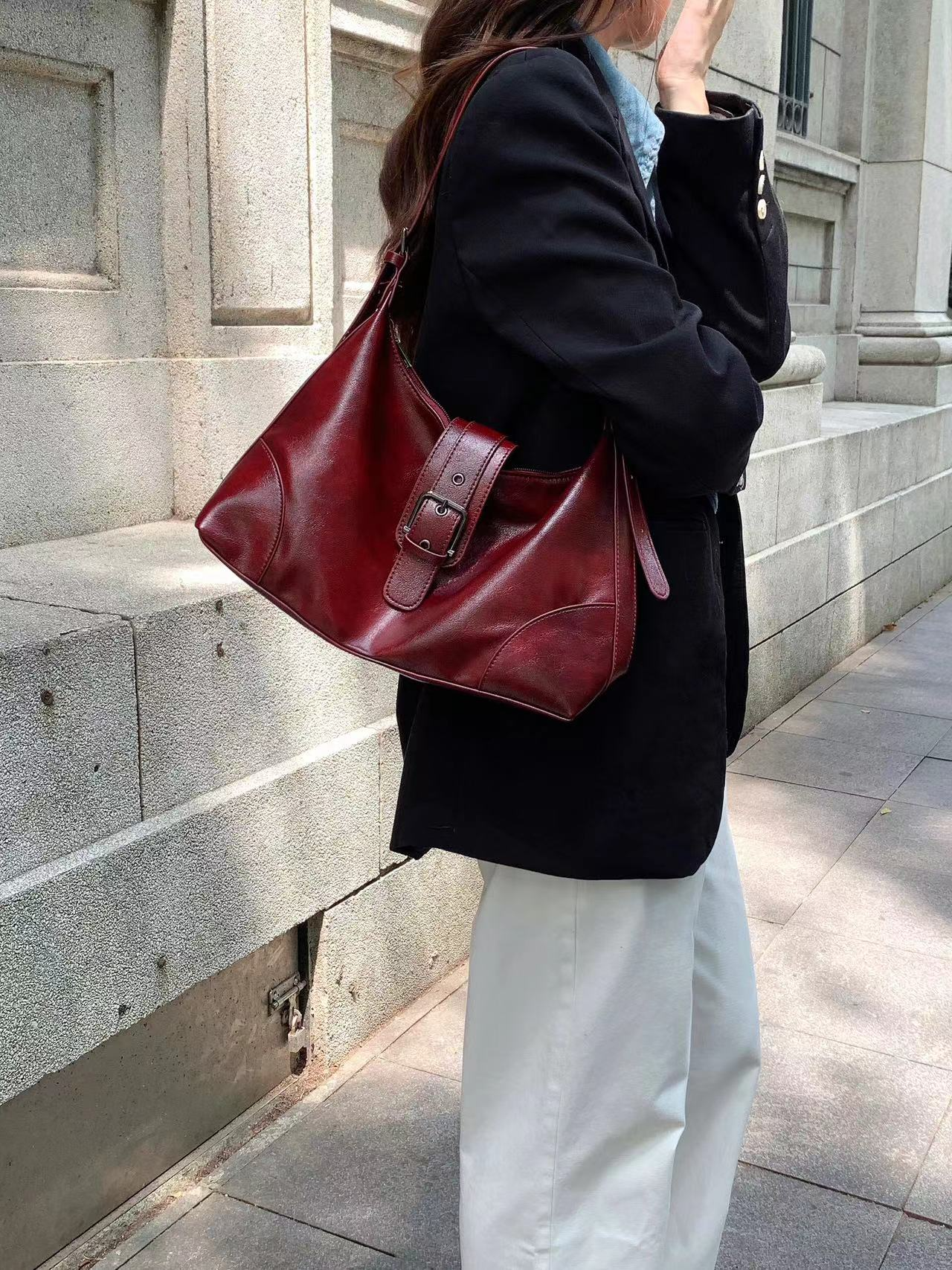 Faux Leather Hobo/Crossbody Bag