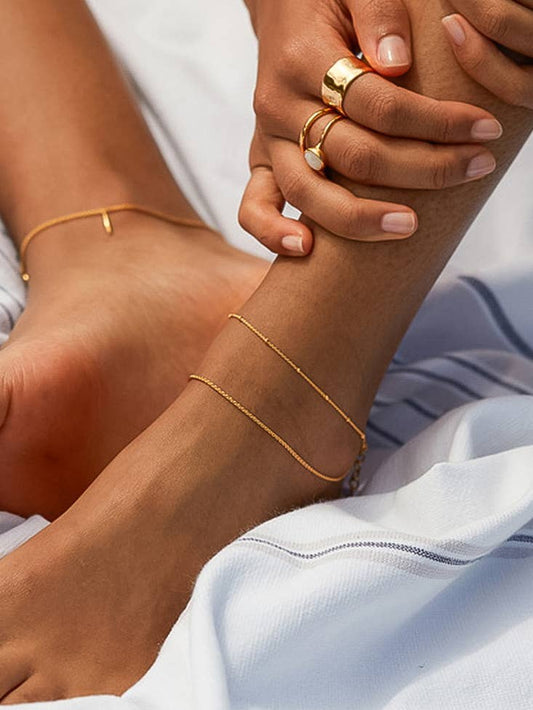 Pennie 18K Gold Non-Tarnish Layered Chain Anklets