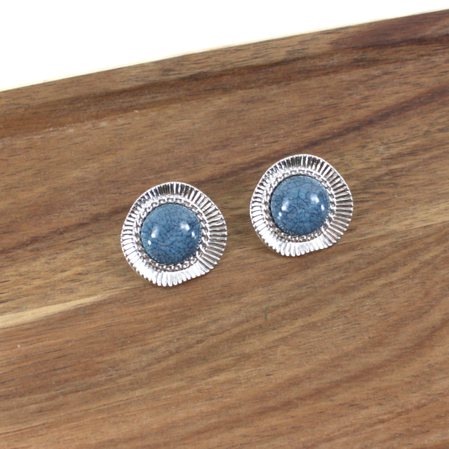 Blue Bead on Silver Back Post Earrings