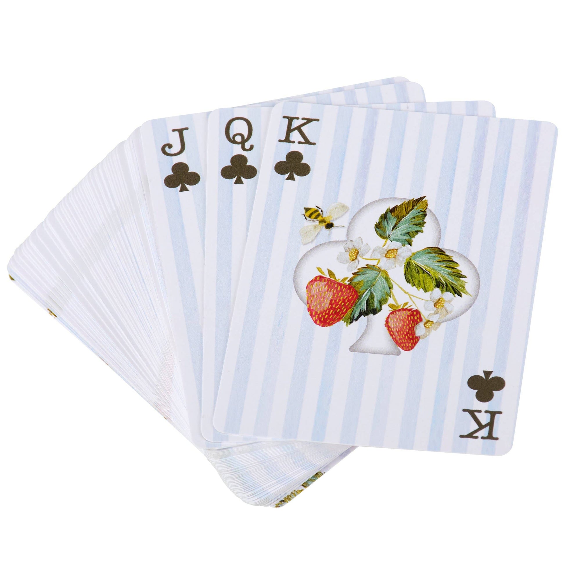 Playing cards with strawberry design on a white background